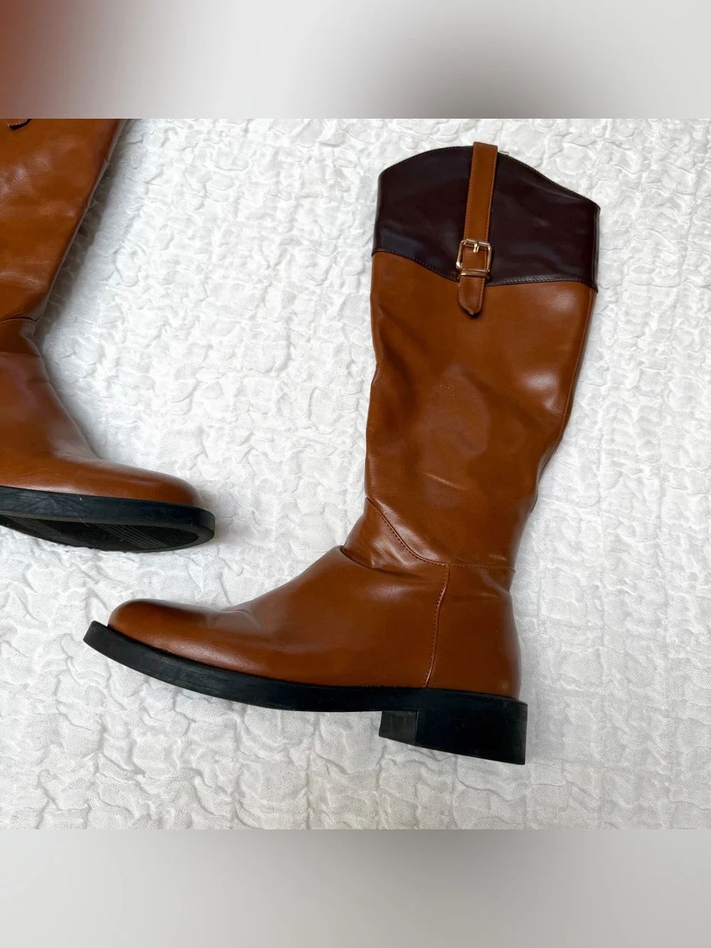 Torgēis Desiree Tall Riding Boots Brown Two Tone Buckle Size 8